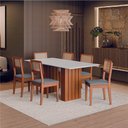 Ver imagem 2 de Conjunto de Mesa Sala de Jantar Ripada Tampo com Vidro 1,80m 6 Cadeiras Santiago Dobuê