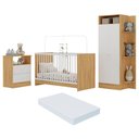 Ver imagem 1 de Jogo de Quarto Infantil com Colchão Incluso Trevalla Móveis Pom Pom - Madeirado/Branco