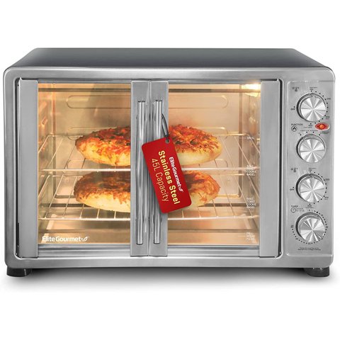 Elite Gourmet Forno de Convecção 47.5qt com Porta Francesa e Rotisserie (inox)