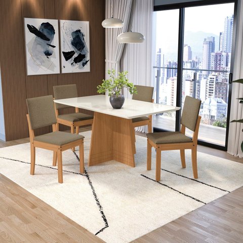 Conjunto Mesa Lotus com 4 Cadeiras 78x160x90 cm Bege/Canela/Fendi