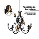 Ver imagem 3 de Lustre Rústico com Pássaros de Porcelana e Folhas de Ferro e Cupulas de Vidro