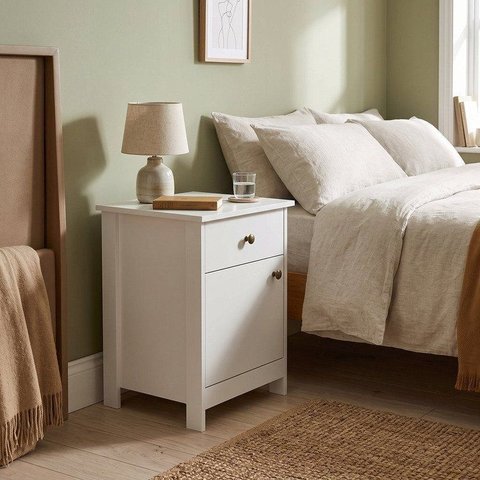 Mesa de Cabeceira Colonial 44cm com 1 Gaveta 1 Porta Branco