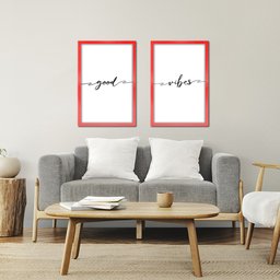 Kit 2 Quadros Decorativos Casal Frases Good Vibes 40x60cm Arte na Arte Moldura Vermelha - 6
