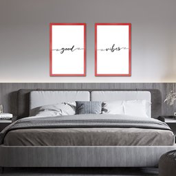 Kit 2 Quadros Decorativos Casal Frases Good Vibes 40x60cm Arte na Arte Moldura Vermelha - 4
