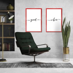 Kit 2 Quadros Decorativos Casal Frases Good Vibes 40x60cm Arte na Arte Moldura Vermelha - 3