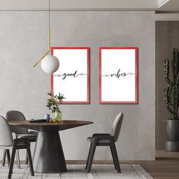 Kit 2 Quadros Decorativos Casal Frases Good Vibes 40x60cm Arte na Arte Moldura Vermelha - 5