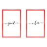 Kit 2 Quadros Decorativos Casal Frases Good Vibes 40x60cm Arte na Arte Moldura Vermelha - 1