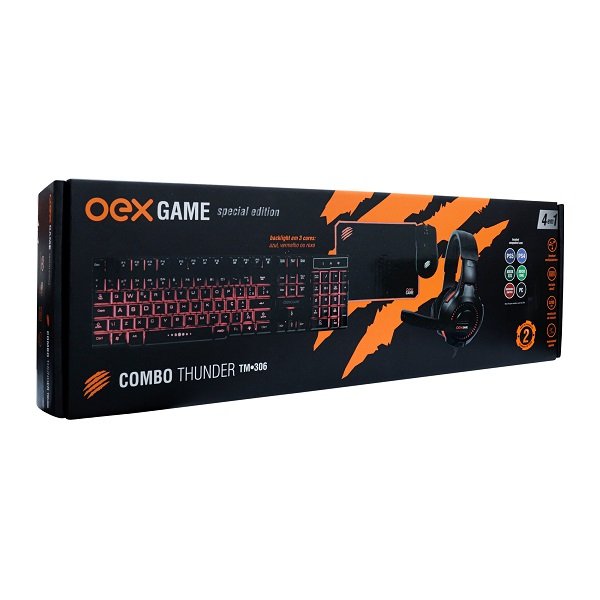 Kit Gamer 4 em 1 Thunder - Headset Multiplataforma, Teclado Rainbow, Mouse e Mousepad Oex Tm306 Pret - 2