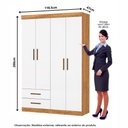 Ver imagem 4 de Guarda-Roupa Solteiro Turim 4 Portas 2 Gavetas Multimóveis CR35554 Cinamomo/Branco