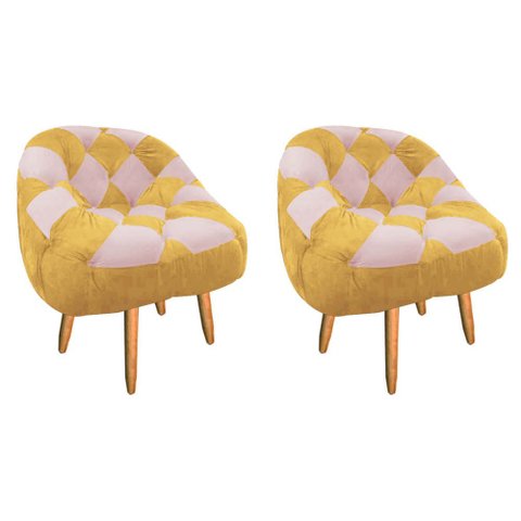 Kit 02 Poltrona Paloma Escritório Sala Pé Palito Suede Mostarda e Suede Rosa Bebê - DOMINIC DECOR