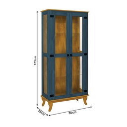 Kit Cristaleira de Vidro e Buffet Aparador Telinha 3 Portas em Madeira Maciça Azul/imbuia - 5 Kit Cristaleira de Vidro e Buffet Aparador Telinha 3 Portas em Madeira Maciça Azul/imbuia - 5