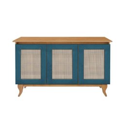 Kit Cristaleira de Vidro e Buffet Aparador Telinha 3 Portas em Madeira Maciça Azul/imbuia - 4 Kit Cristaleira de Vidro e Buffet Aparador Telinha 3 Portas em Madeira Maciça Azul/imbuia - 4