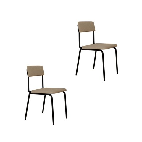 Conjunto 2 Cadeiras Estofadas Fixa Empilhável Fit Bege/Areia Corriente/Preto Fosco Mt