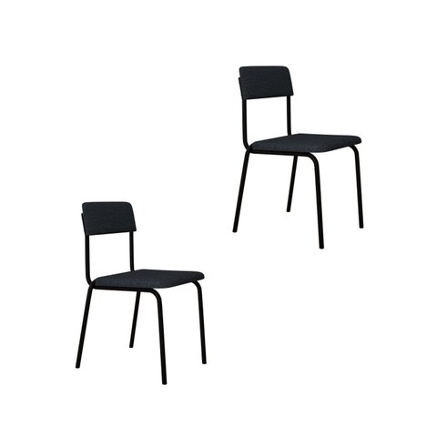 Conjunto 2 Cadeiras Estofadas Fixa Empilhável Fit Cinza/Corriente/Preto Fosco Mt