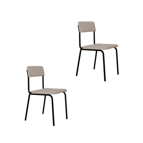 Conjunto 2 Cadeiras Estofadas Fixa Empilhável Fit Branco/Palha Corriente/Preto Fosco Mt