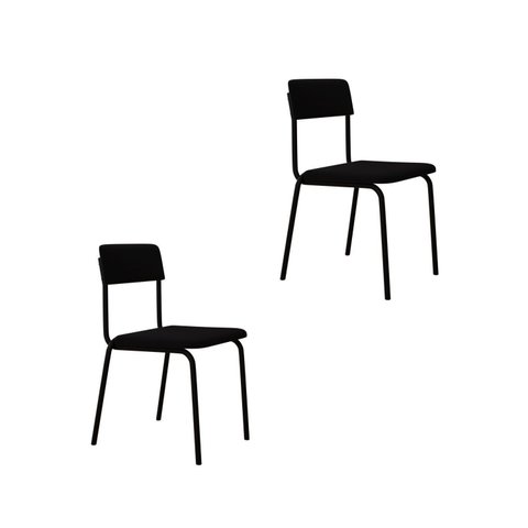 Conjunto 2 Cadeiras Estofadas Fixa Empilhável Fit Preto/Fosco Mt