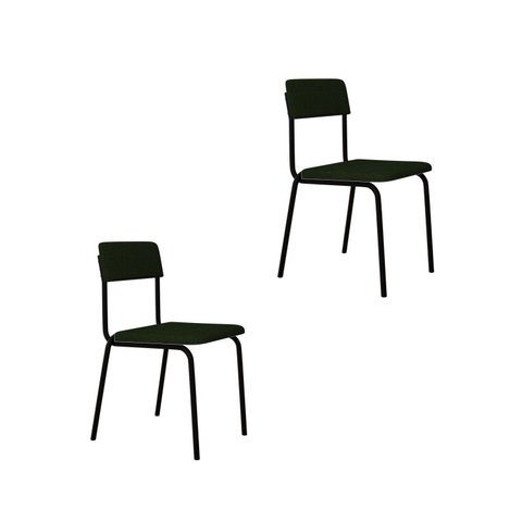 Conjunto 2 Cadeiras Estofadas Fixa Empilhável Fit Verde/Musgo City/Preto Fosco Mt