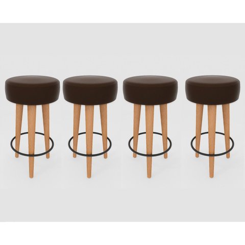 Kit 4 Banqueta Alta Cozinha 70cm Estofada Marrom Café Madeira Maciça Urban