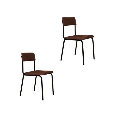 Conjunto 2 Cadeiras Estofadas Fixa Empilhável Fit Marrom/Whisky/Preto Fosco Mt