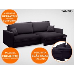 Sofá Tango 2,00M Sem Caixa, Retrátil e Reclinável Velosuede Preto - Netsofás - 5