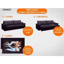 Sofá Tango 2,00M Sem Caixa, Retrátil e Reclinável Velosuede Preto - Netsofás - 2