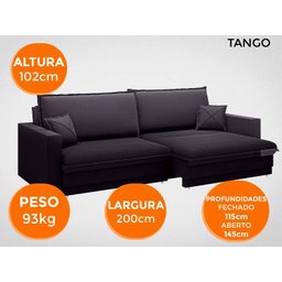 Sofá Tango 2,00M Sem Caixa, Retrátil e Reclinável Velosuede Preto - Netsofás - 7