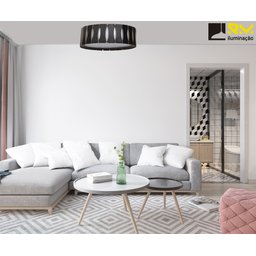 Plafon Madeira Ripado Redondo 35x35cm - 3 Luzes E27 - Preto - 5