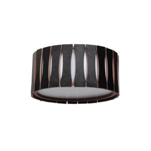 Plafon Madeira Ripado Redondo 35x35cm - 3 Luzes E27 - Preto