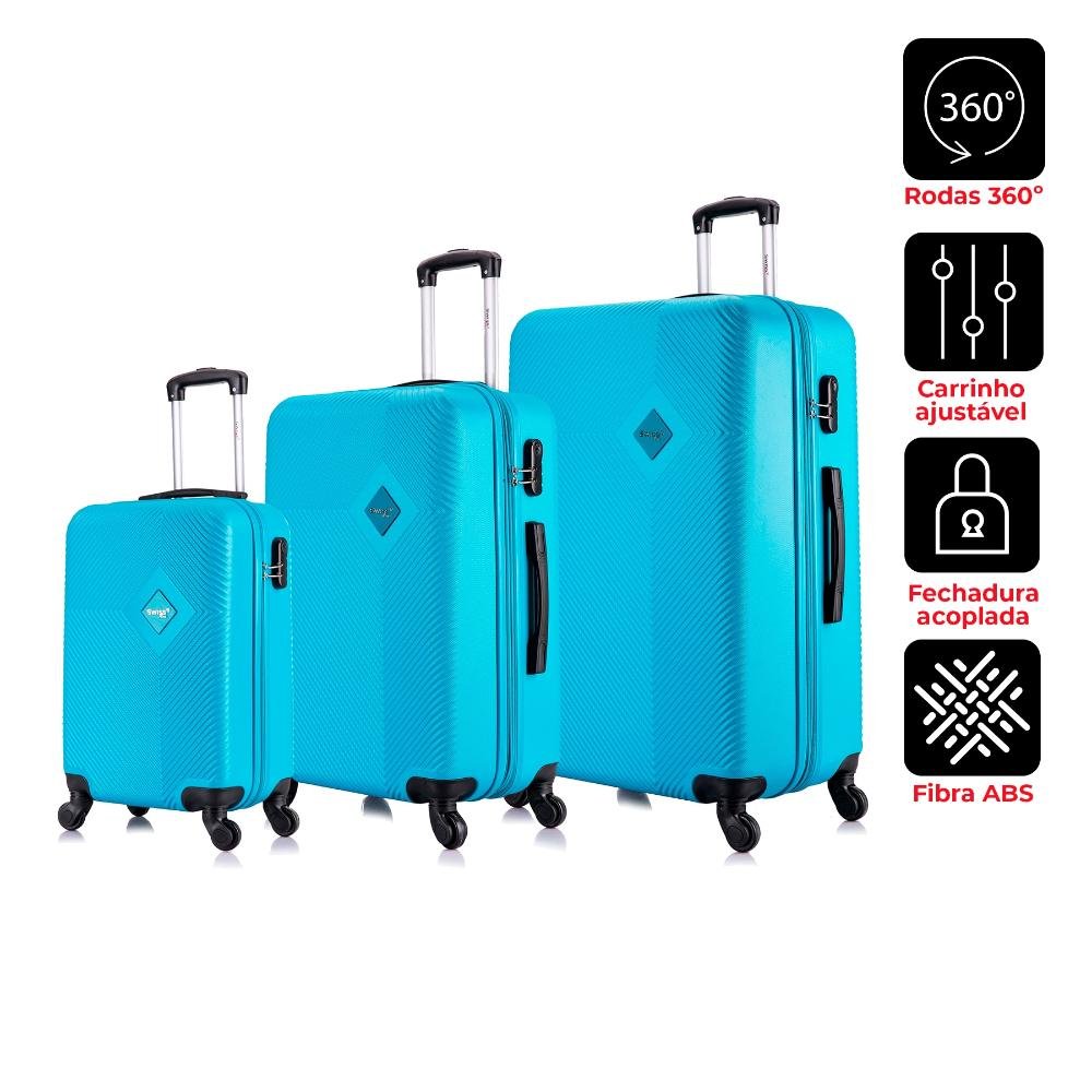 Kit Mala de Viagem Swiss Move Pmg Rodinhas 360 Zug Azul Abs - 2