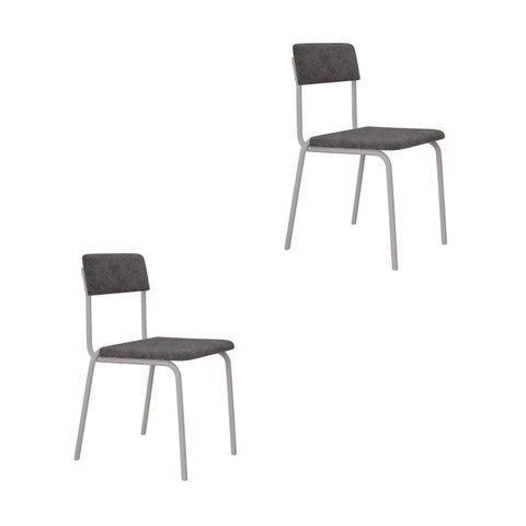 Conjunto 2 Cadeiras Estofadas Fixa Empilhável Fit Cinza/Névoa Prata City/Branco Fosco Mt