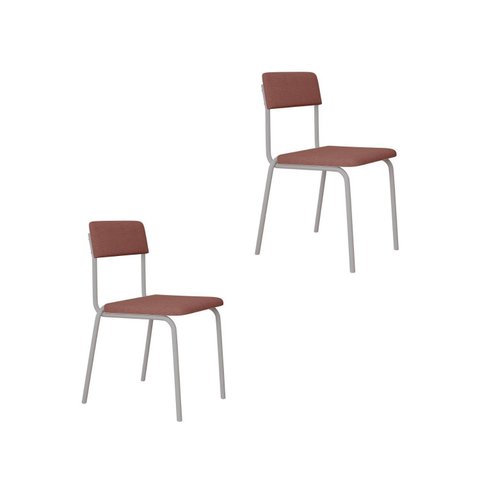 Conjunto 2 Cadeiras Estofadas Fixa Empilhável Fit Rosa/Tulipa Rosê City/Branco Fosco Mt