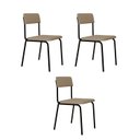 Ver imagem 1 de Conjunto 3 Cadeiras Estofadas Fixa Empilhável Fit Bege/Areia Corriente/Preto Fosco Mt
