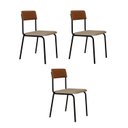 Ver imagem 1 de Conjunto 3 Cadeiras Estofadas Fixa Empilhável Fit Bege/Areia Corriente/Caramelo/Preto Fosco Mt