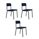 Ver imagem 1 de Conjunto 3 Cadeiras Estofadas Fixa Empilhável Fit Azul/City/Preto Fosco Mt