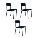 Ver imagem 1 de Conjunto 3 Cadeiras Estofadas Fixa Empilhável Fit Azul/Corriente/Preto Fosco Mt