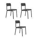 Ver imagem 1 de Conjunto 3 Cadeiras Estofadas Fixa Empilhável Fit Cinza Corriente/Preto Fosco Mt