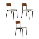 Ver imagem 1 de Conjunto 3 Cadeiras Estofadas Fixa Empilhável Fit Branco/Palha Corriente/Caramelo/Preto Fosco Mt