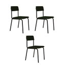 Ver imagem 1 de Conjunto 3 Cadeiras Estofadas Fixa Empilhável Fit Verde/Musgo City/Preto Fosco
