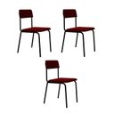 Ver imagem 1 de Conjunto 3 Cadeiras Estofadas Fixa Empilhável Fit Vermelho/Vinho City/Preto Fosco