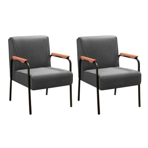 Kit 2 Poltronas Jade Cor:Veludo Cinza 220
