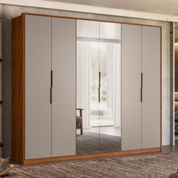 Guarda Roupa Casal Atrice 6 Portas Nogueira Nude Prime Tx com Espelho Demóbile – Demartêz - 4