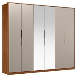 Guarda Roupa Casal Atrice 6 Portas Nogueira Nude Prime Tx com Espelho Demóbile – Demartêz - 1