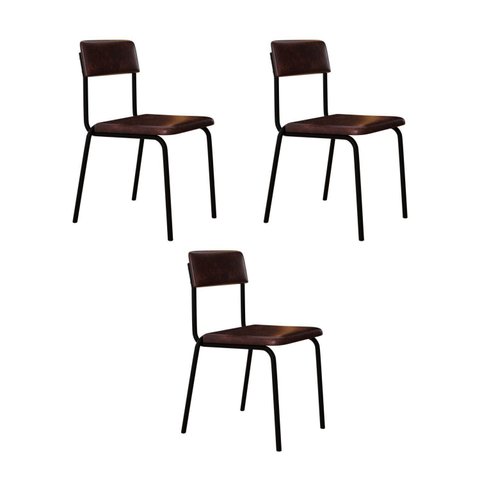 Conjunto 3 Cadeiras Estofadas Fixa Empilhável Fit Marrom/Café/Preto Fosco