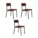 Ver imagem 1 de Conjunto 3 Cadeiras Estofadas Fixa Empilhável Fit Marrom/Whisky/Preto Fosco