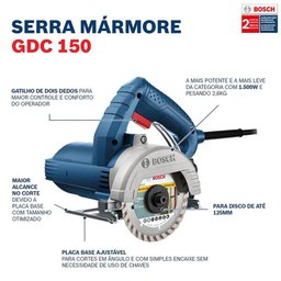 Serra Mármore 220V Industrial, Bosch GDC 150, com 2 Discos, 1500 Watts - 6