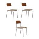 Ver imagem 1 de Conjunto 3 Cadeiras Estofadas Fixa Empilhável Fit Bege/Areia Corriente/Caramelo/Branco Fosco