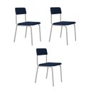 Ver imagem 1 de Conjunto 3 Cadeiras Estofadas Fixa Empilhável Fit Azul/Branco Fosco