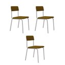 Ver imagem 1 de Conjunto 3 Cadeiras Estofadas Fixa Empilhável Fit Amarelo/Mostarda/Branco Fosco