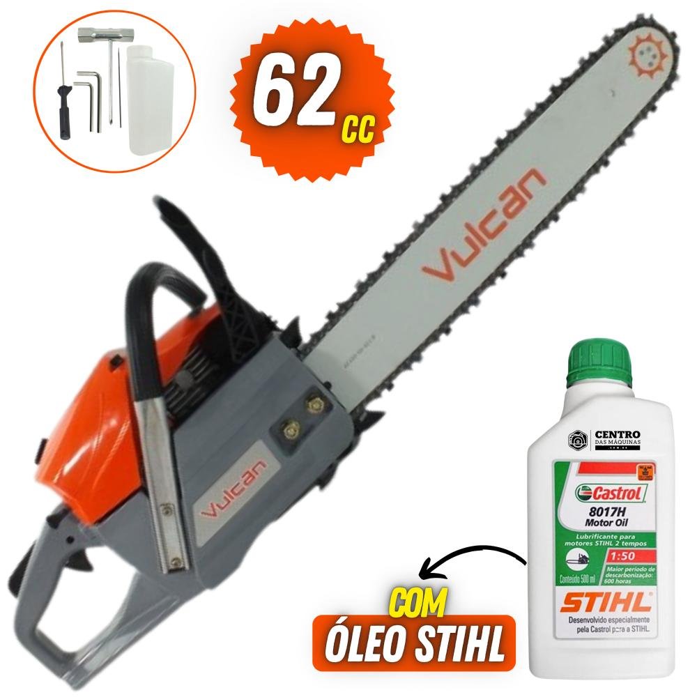 Moto Serra Profissional Gasolina Vulcan VS620 Com Corrente 34 Dentes + Óleo Castrol Stihl - 1