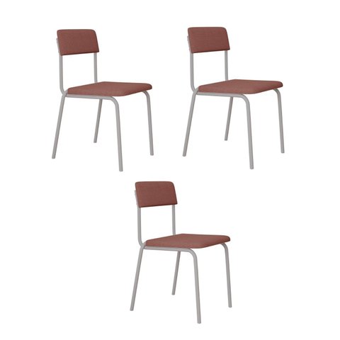 Conjunto 3 Cadeiras Estofadas Fixa Empilhável Fit Rosa/Tulipa Rosê/Branco Fosco